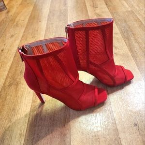 Jessica Simpson Peep-Toe Mesh Boot/Heels  - Women's - Size 7 - Red